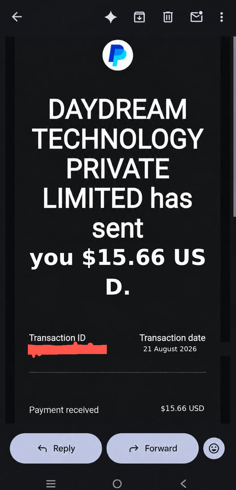 PayPal Aug 21 $15.66