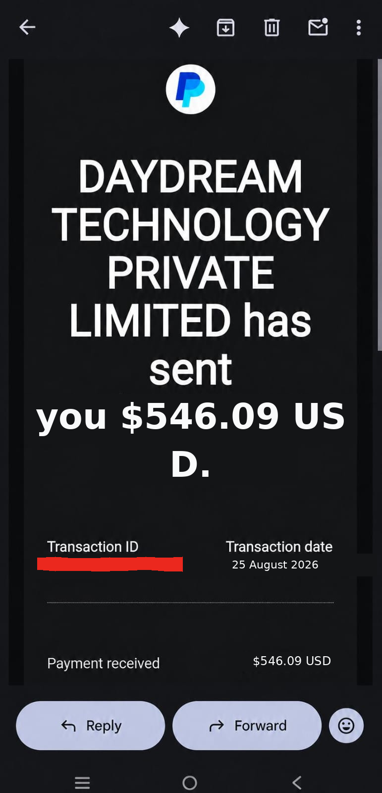 PayPal Aug 25 $546.09